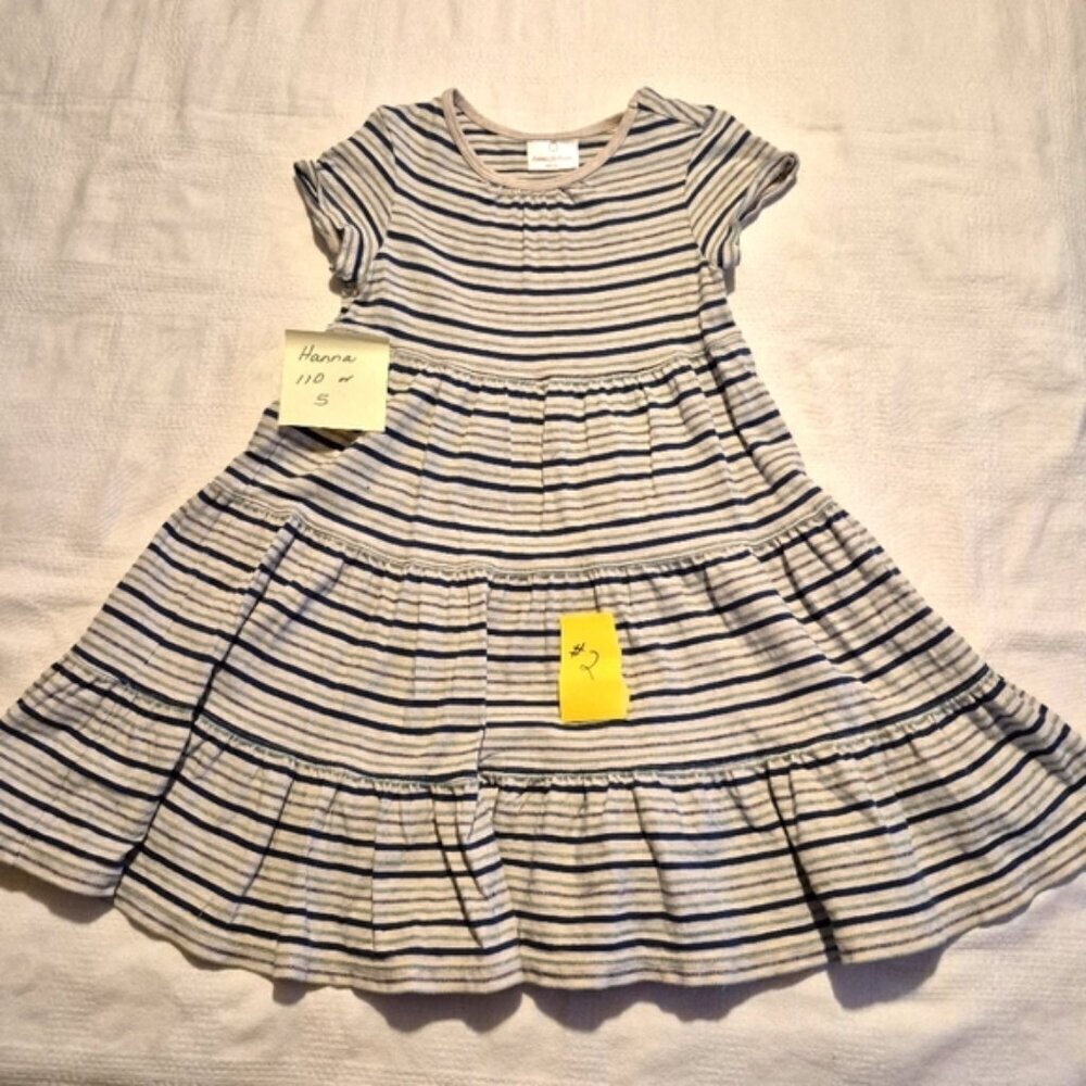 Hanna Andersson girls size 110 or 5 striped twirly dress oatmeal teal & green #2